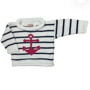 Red Wagon Boston - Pink Anchor Navy Stripe Roll Neck Sweater 3T
